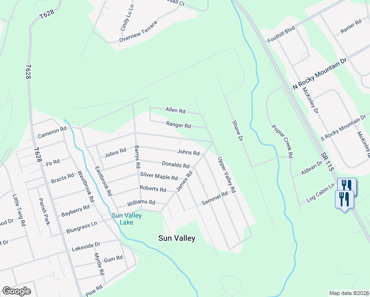 map of restaurants, bars, coffee shops, grocery stores, and more near 1621 Johns Road in Effort