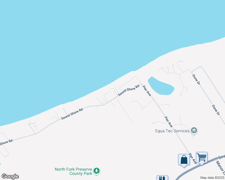 map of restaurants, bars, coffee shops, grocery stores, and more near 894 Sound Shore Road in Riverhead