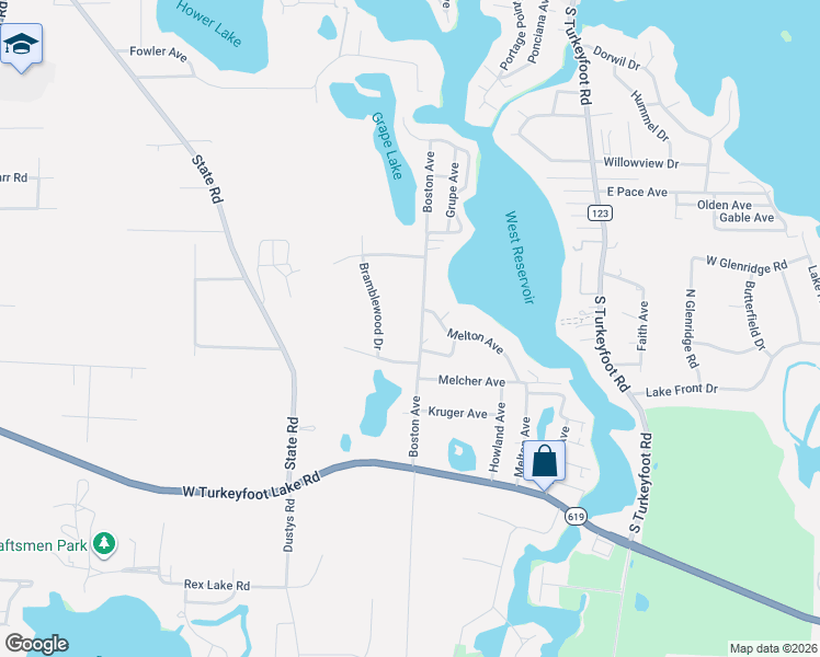 map of restaurants, bars, coffee shops, grocery stores, and more near 3980 Boston Avenue in Akron
