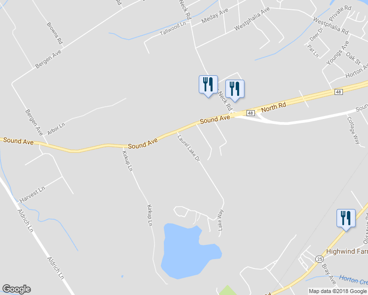 map of restaurants, bars, coffee shops, grocery stores, and more near 2445 Laurel Lake Drive in Mattituck