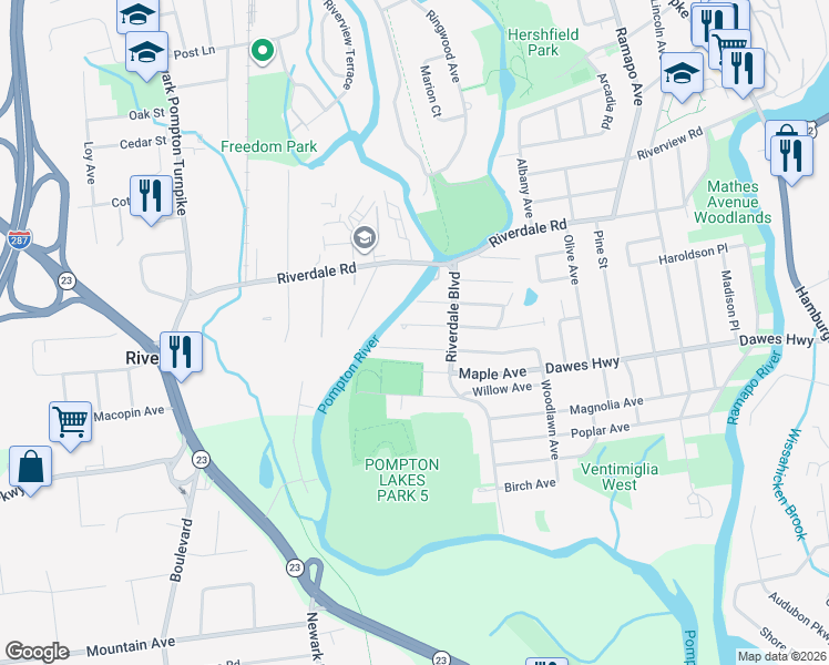 map of restaurants, bars, coffee shops, grocery stores, and more near 22 Laurel Avenue in Pompton Lakes