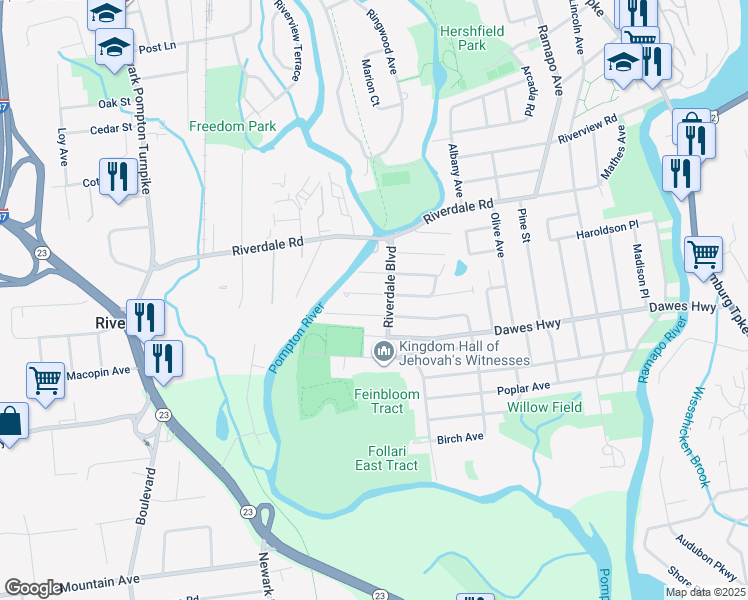 map of restaurants, bars, coffee shops, grocery stores, and more near 30 Laurel Avenue in Pompton Lakes