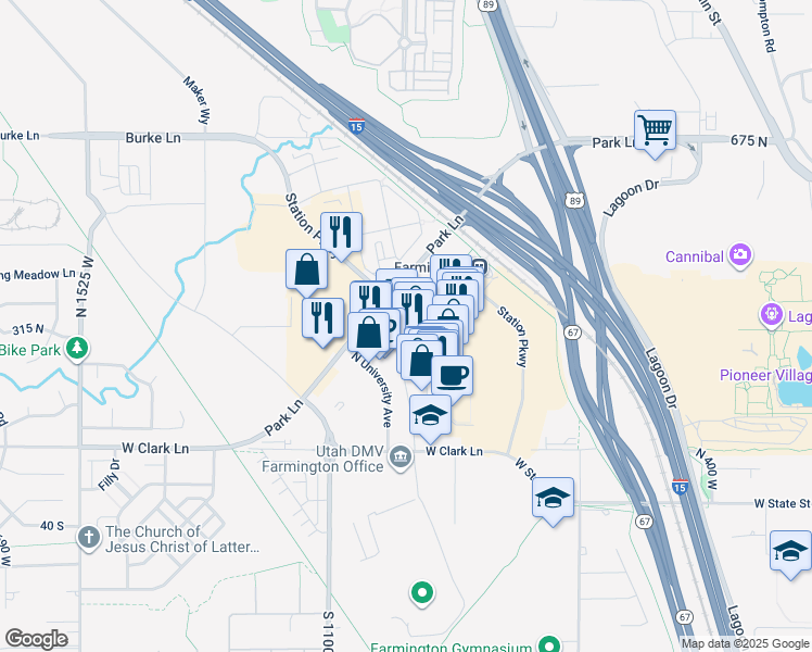 map of restaurants, bars, coffee shops, grocery stores, and more near 280 West Union Avenue in Farmington