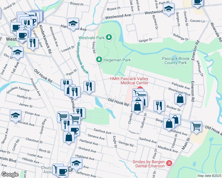map of restaurants, bars, coffee shops, grocery stores, and more near 4103 Cenrose Cir in Westwood