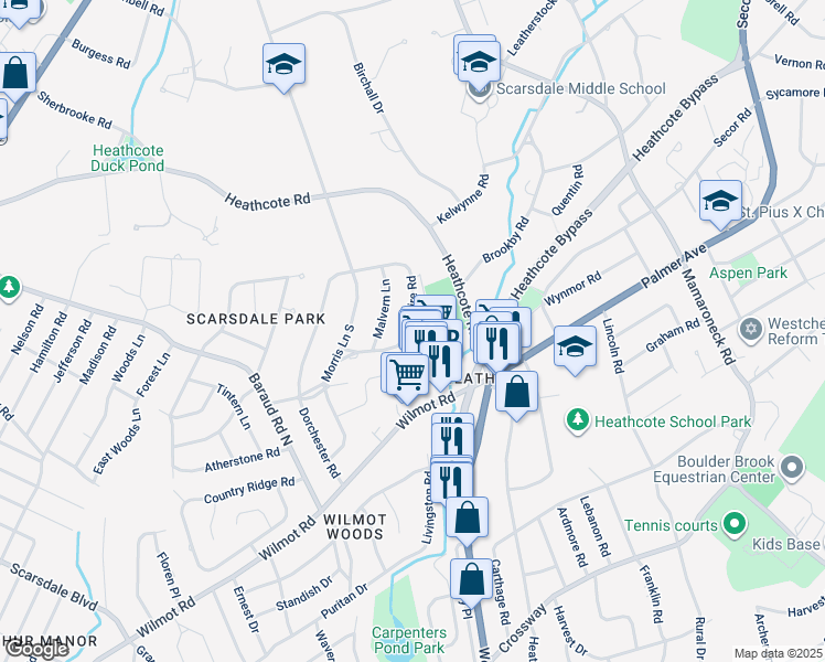 map of restaurants, bars, coffee shops, grocery stores, and more near 95 Wiltshire Road in New Rochelle