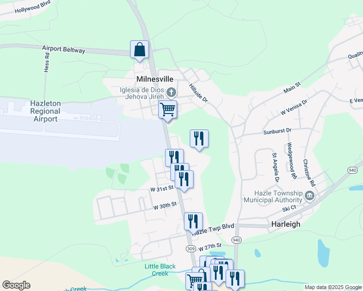 map of restaurants, bars, coffee shops, grocery stores, and more near 1605 North Lee Court in Milnesville