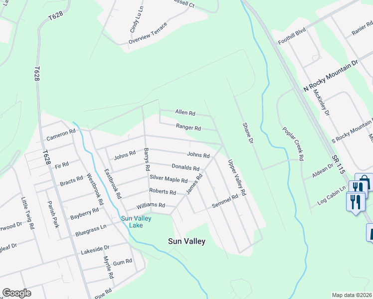 map of restaurants, bars, coffee shops, grocery stores, and more near 1621 Johns Road in Effort