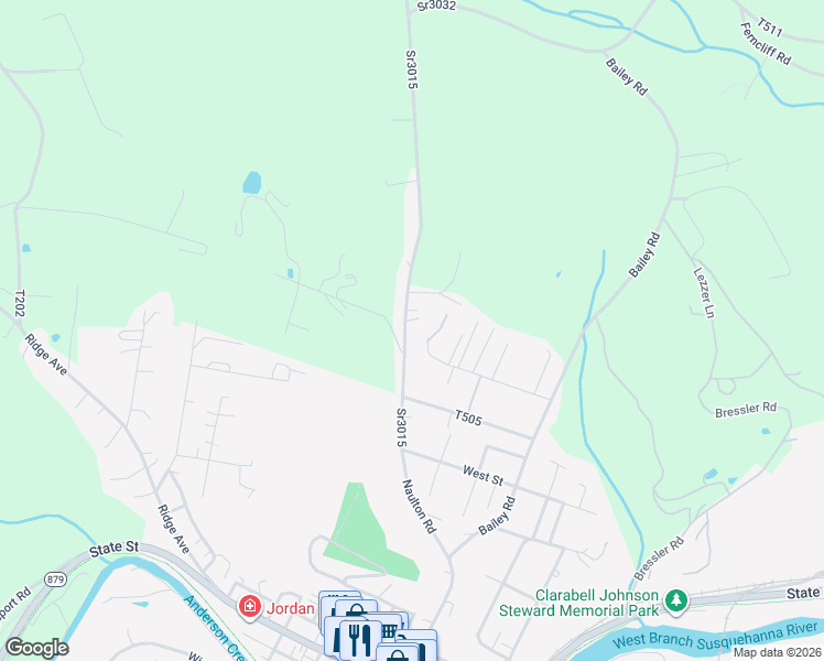 map of restaurants, bars, coffee shops, grocery stores, and more near 494 Naulton Road in Curwensville