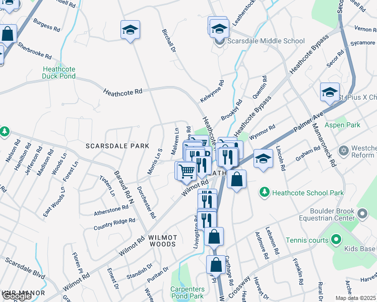 map of restaurants, bars, coffee shops, grocery stores, and more near 95 Wiltshire Road in New Rochelle