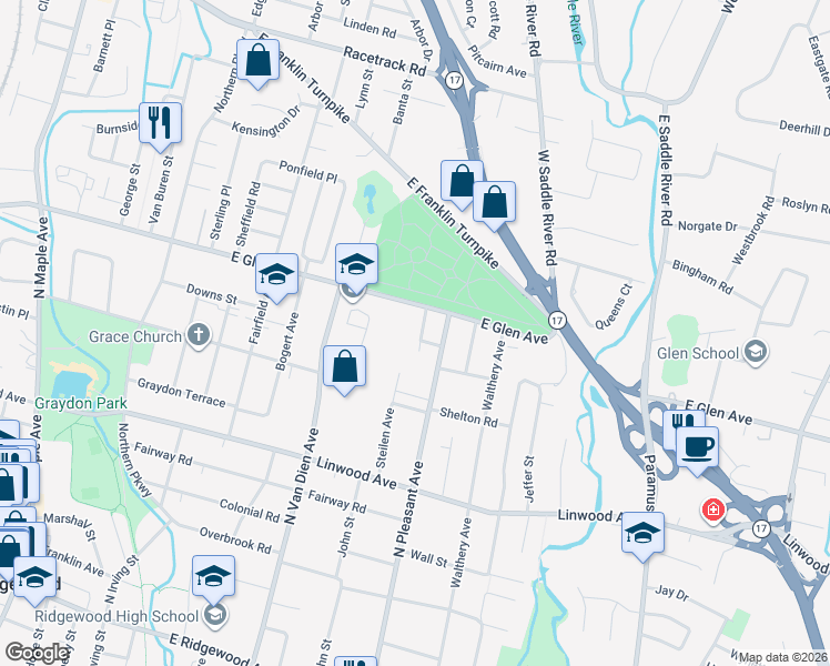 map of restaurants, bars, coffee shops, grocery stores, and more near 352 Westfield Avenue in Ridgewood