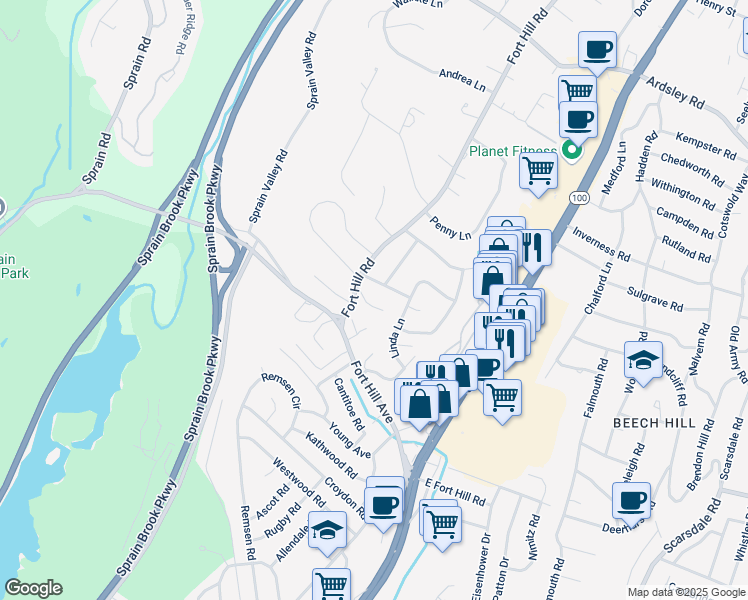 map of restaurants, bars, coffee shops, grocery stores, and more near 7 Skytop Road in Scarsdale