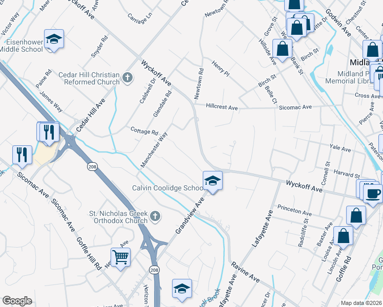 map of restaurants, bars, coffee shops, grocery stores, and more near 182 Cottage Road in Wyckoff
