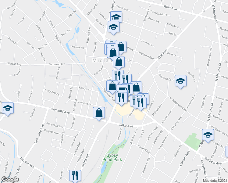 map of restaurants, bars, coffee shops, grocery stores, and more near 27 Habben Avenue in Midland Park