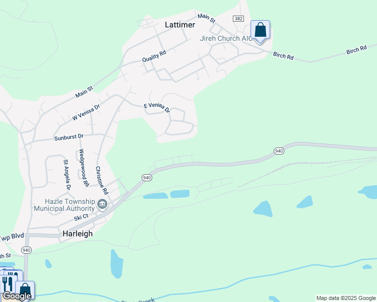 map of restaurants, bars, coffee shops, grocery stores, and more near Harleigh Boulevard in Hazleton