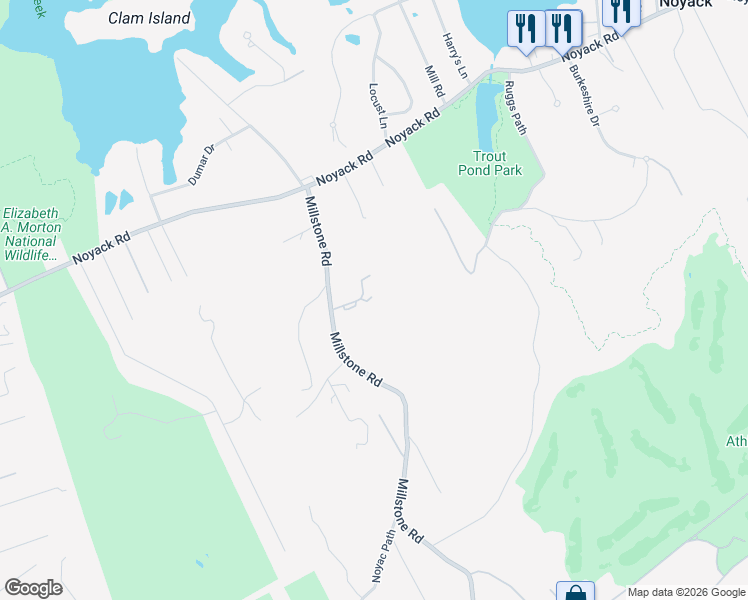 map of restaurants, bars, coffee shops, grocery stores, and more near 1616 Millstone Road in Sag Harbor