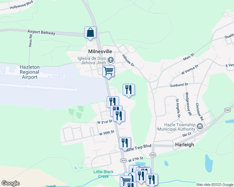 map of restaurants, bars, coffee shops, grocery stores, and more near 1605 North Lee Court in Milnesville
