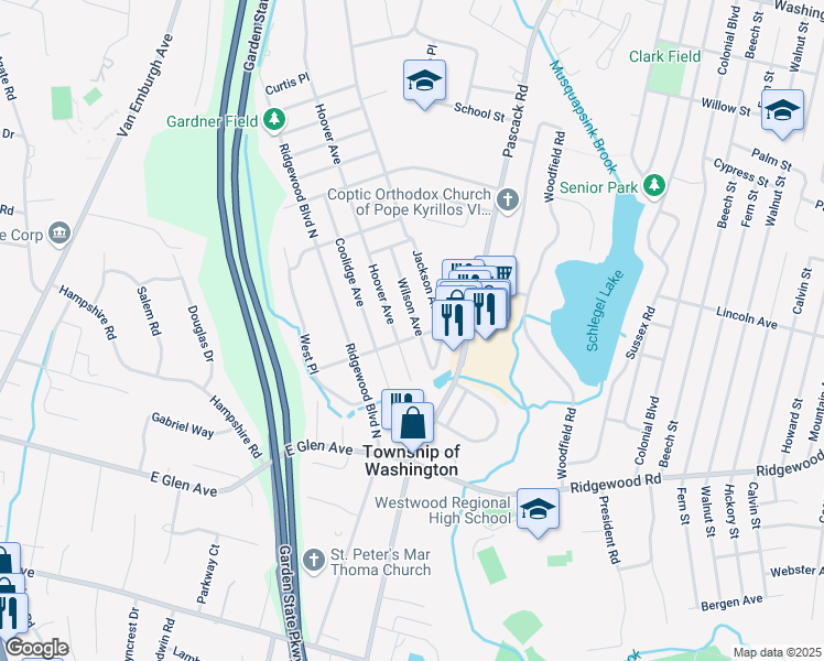 map of restaurants, bars, coffee shops, grocery stores, and more near 822 Manhattan Avenue in Westwood
