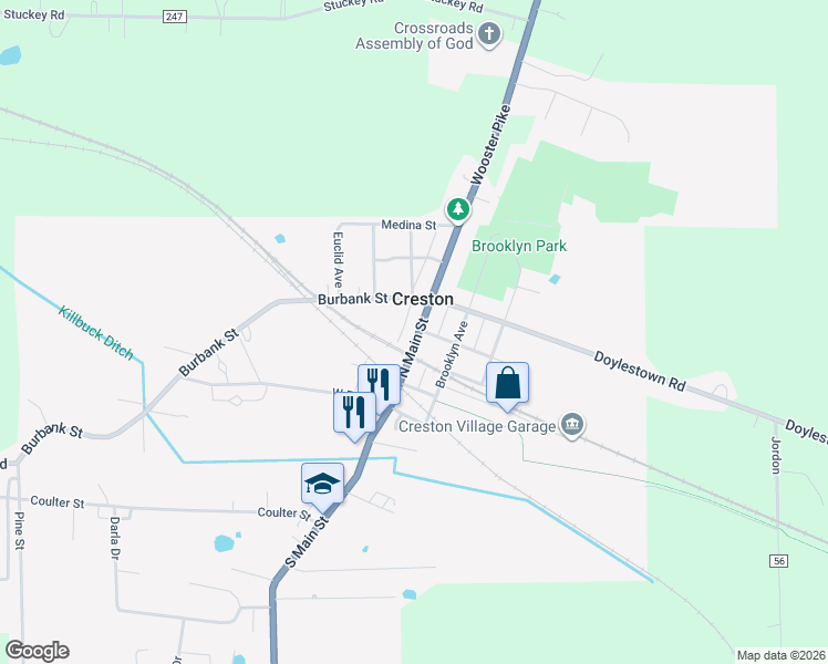 map of restaurants, bars, coffee shops, grocery stores, and more near 140 Ohio 3 in Creston