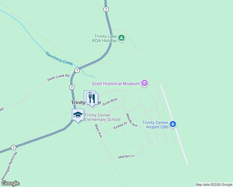 map of restaurants, bars, coffee shops, grocery stores, and more near 32 Airport Road in Trinity Center