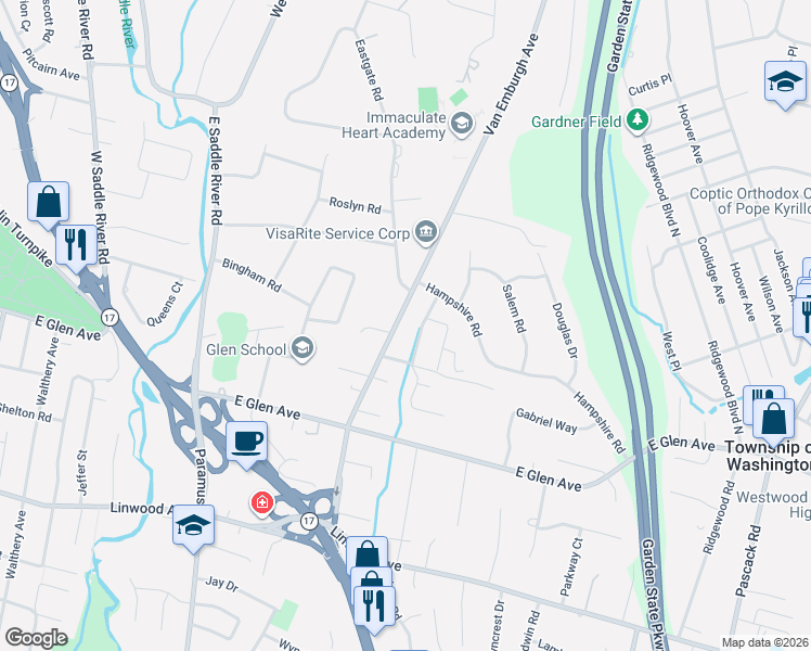 map of restaurants, bars, coffee shops, grocery stores, and more near 393 Van Emburgh Avenue in Ridgewood