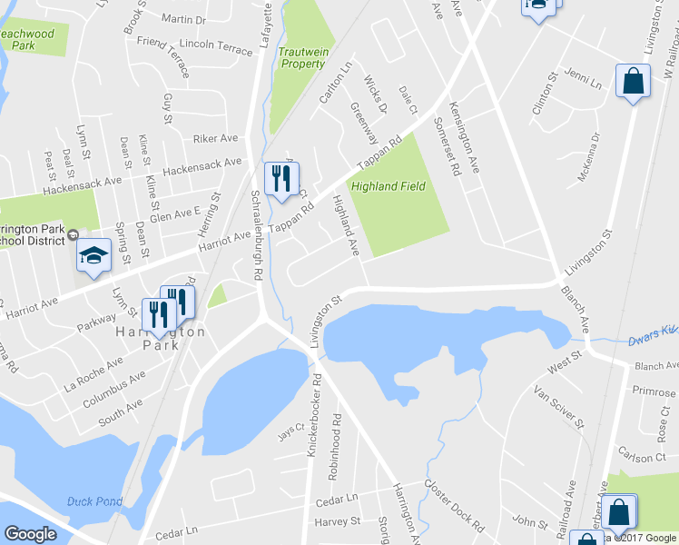map of restaurants, bars, coffee shops, grocery stores, and more near 20 Kohring Circle South in Harrington Park
