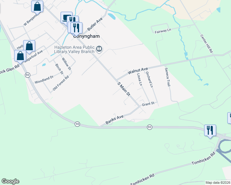 map of restaurants, bars, coffee shops, grocery stores, and more near 31 Sachs Lane in Mountain Top