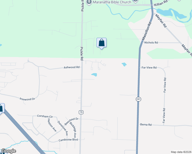 map of restaurants, bars, coffee shops, grocery stores, and more near 2863 Pickle Road in Akron