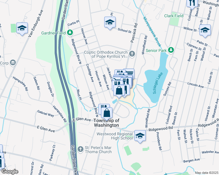 map of restaurants, bars, coffee shops, grocery stores, and more near 822 Manhattan Avenue in Westwood