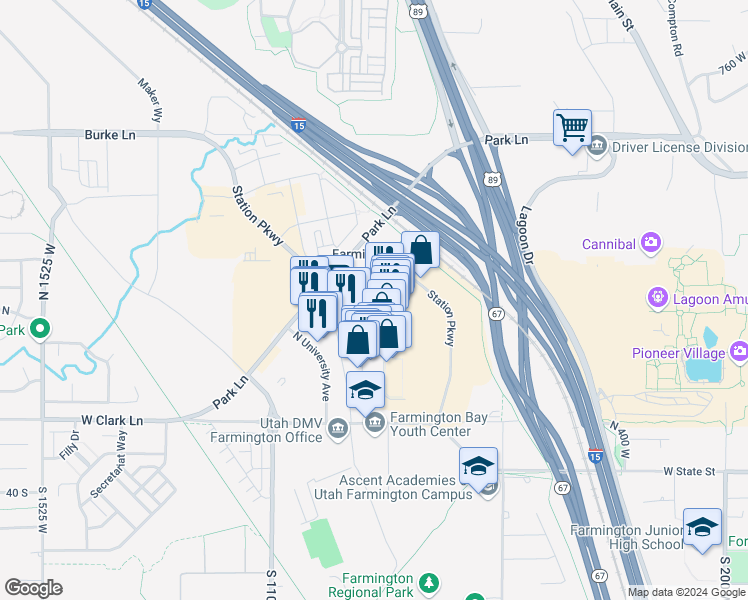map of restaurants, bars, coffee shops, grocery stores, and more near 280 West Union Avenue in Farmington