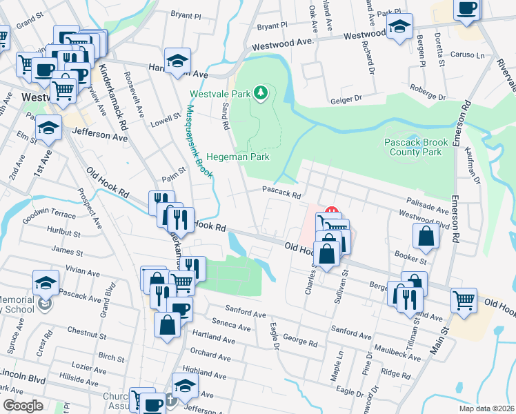 map of restaurants, bars, coffee shops, grocery stores, and more near 4103 Cenrose Circle in Westwood