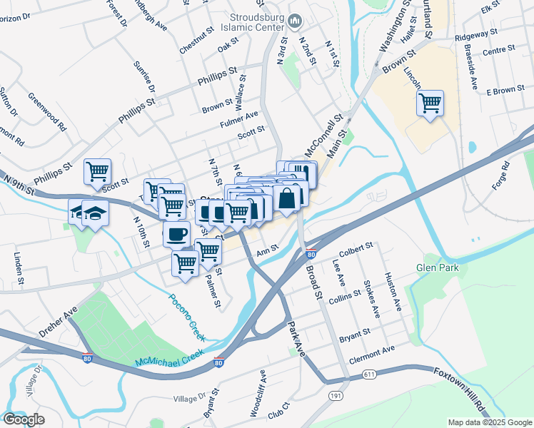 map of restaurants, bars, coffee shops, grocery stores, and more near 554 U.S. 209 Business in Stroudsburg