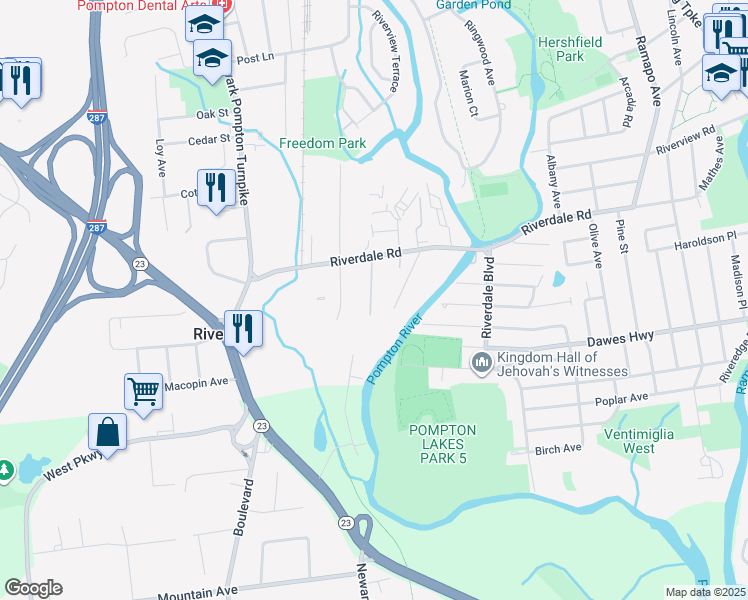 map of restaurants, bars, coffee shops, grocery stores, and more near 5000 Riverdale Road in Riverdale