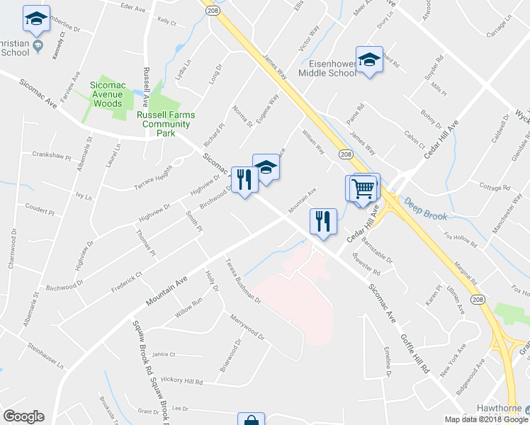 map of restaurants, bars, coffee shops, grocery stores, and more near 347 Sicomac Avenue in Wyckoff
