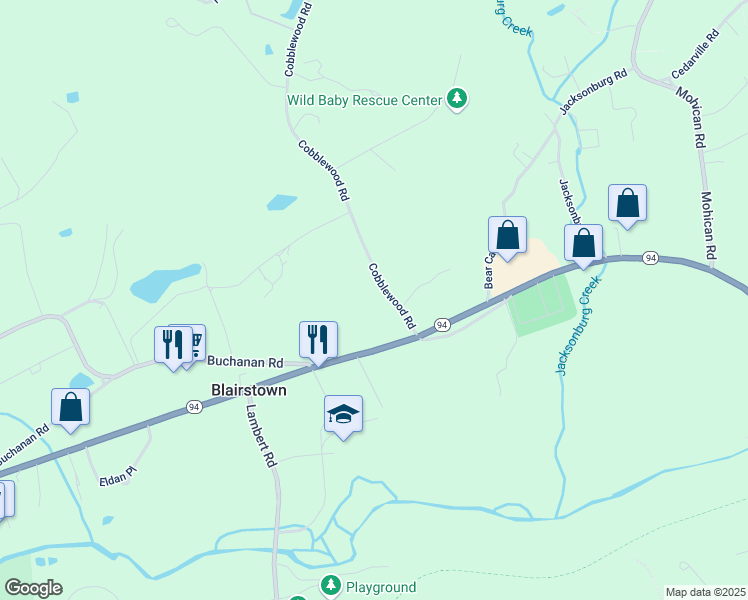 map of restaurants, bars, coffee shops, grocery stores, and more near 3 Cobblewood Road in Blairstown