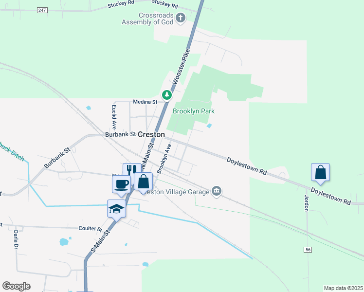 map of restaurants, bars, coffee shops, grocery stores, and more near 103 Linwood Street in Creston