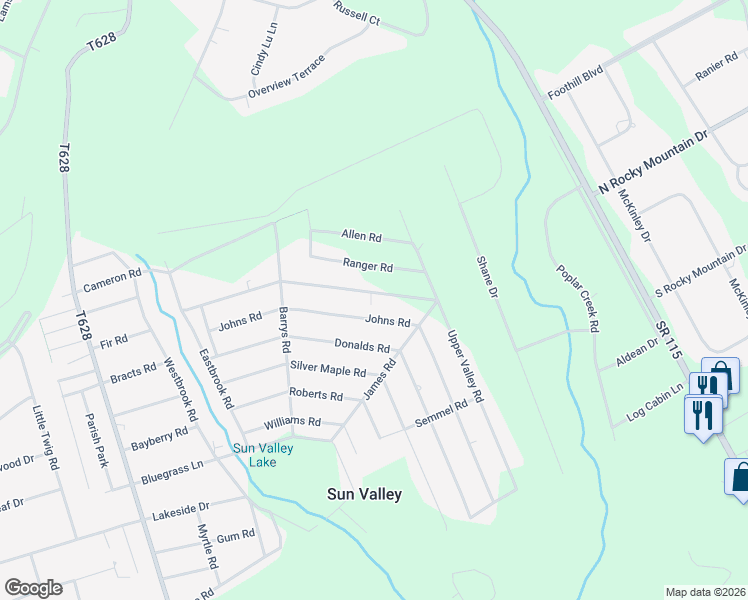 map of restaurants, bars, coffee shops, grocery stores, and more near 1621 Johns Road in Effort