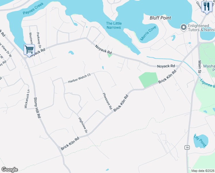 map of restaurants, bars, coffee shops, grocery stores, and more near 254 Harbor Watch Court in Sag Harbor