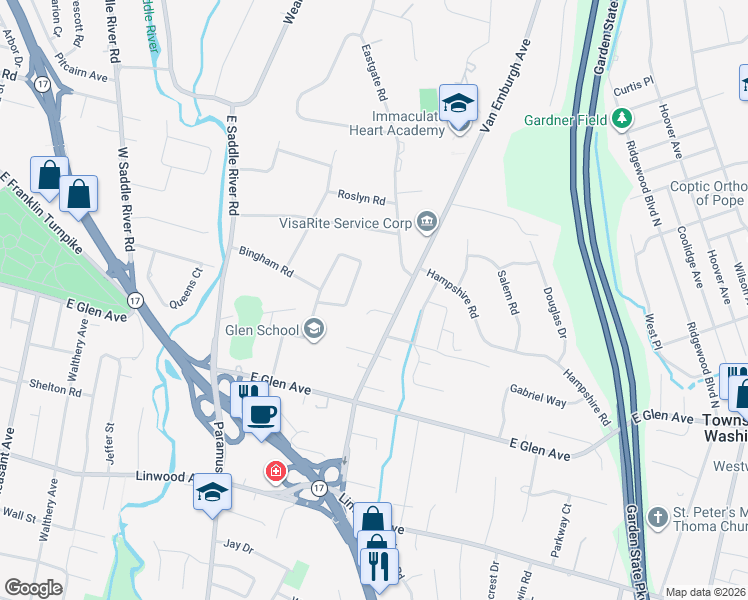 map of restaurants, bars, coffee shops, grocery stores, and more near 979 Allison Court in Ridgewood