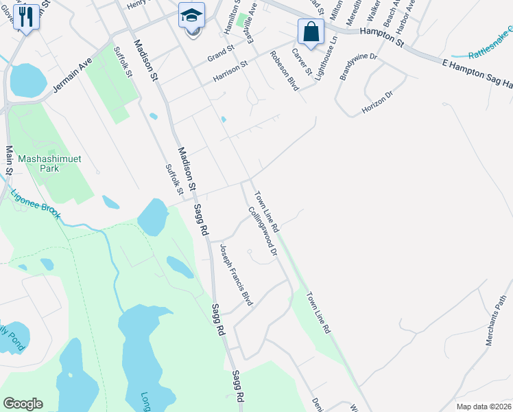 map of restaurants, bars, coffee shops, grocery stores, and more near 24 Collingswood Drive in Sag Harbor