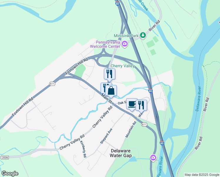 map of restaurants, bars, coffee shops, grocery stores, and more near 99 Broad Street in Stroudsburg