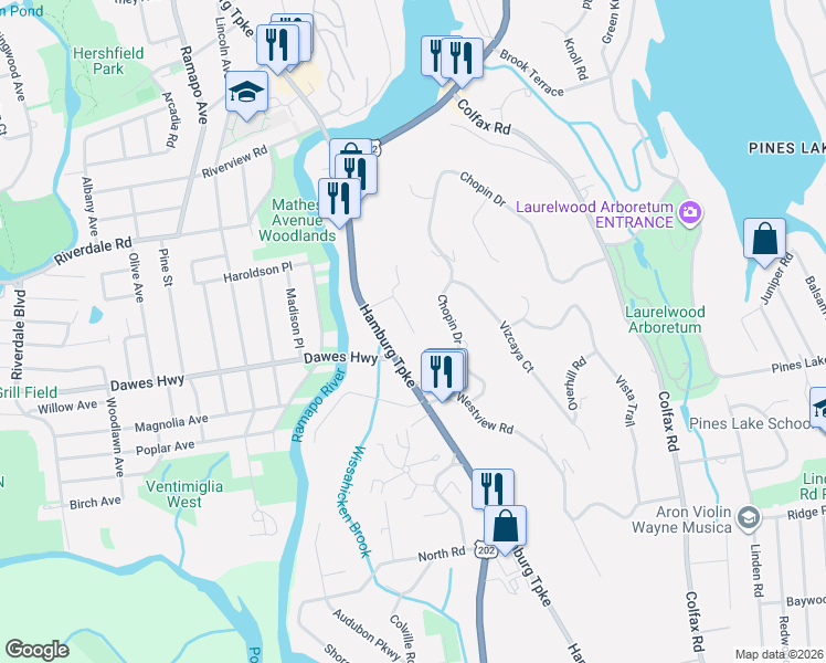 map of restaurants, bars, coffee shops, grocery stores, and more near 2282 Hamburg Turnpike in Wayne