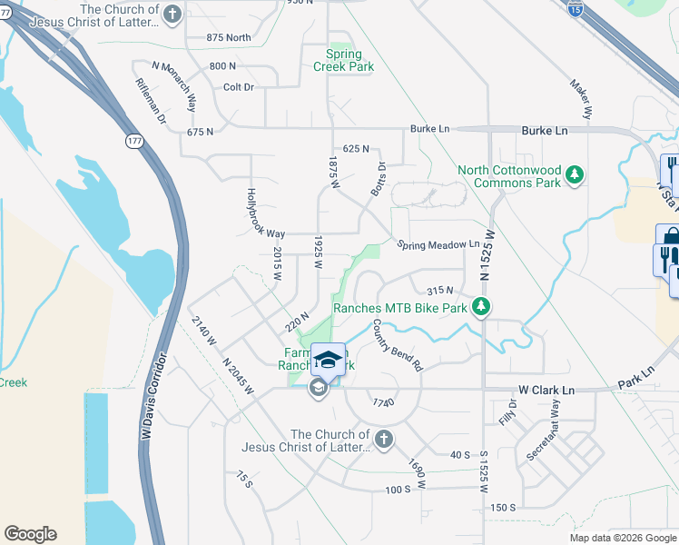 map of restaurants, bars, coffee shops, grocery stores, and more near 1882 West Old Fort Circle North in Farmington