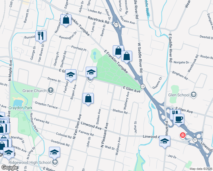 map of restaurants, bars, coffee shops, grocery stores, and more near 352 Westfield Avenue in Ridgewood