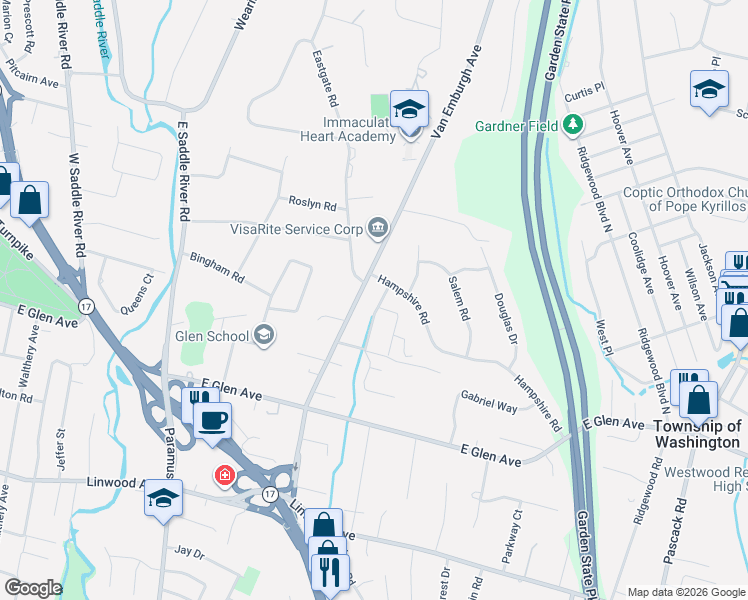 map of restaurants, bars, coffee shops, grocery stores, and more near 393 Van Emburgh Avenue in Ridgewood