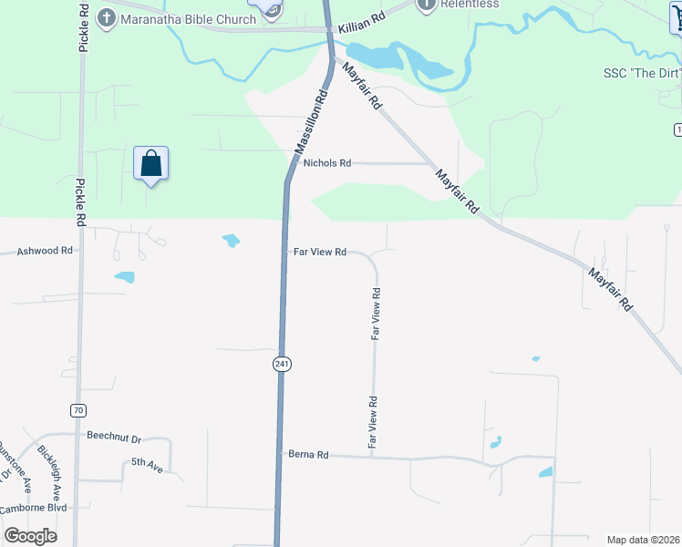 map of restaurants, bars, coffee shops, grocery stores, and more near 1690 Far View Road in Akron