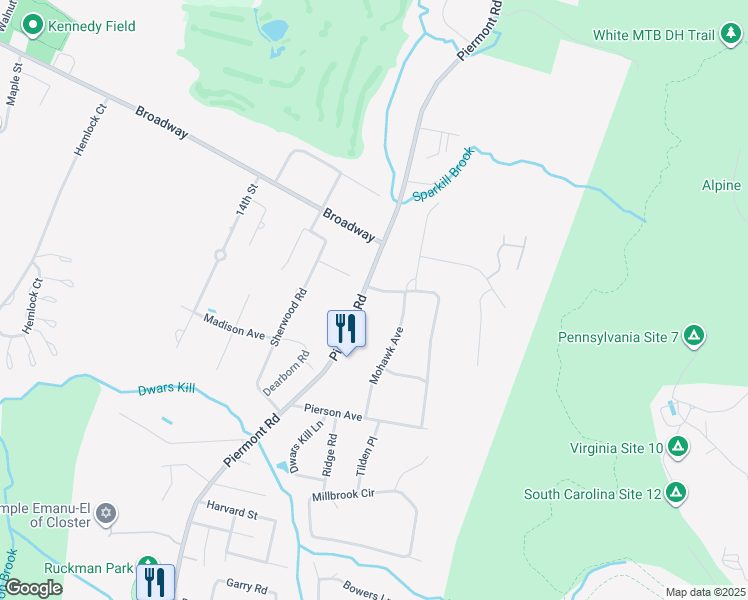 map of restaurants, bars, coffee shops, grocery stores, and more near 176 Piermont Road in Norwood