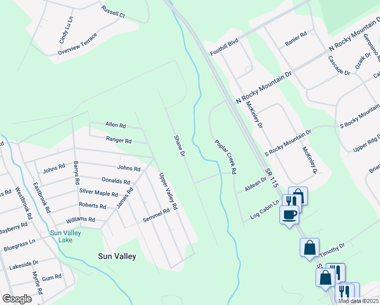 map of restaurants, bars, coffee shops, grocery stores, and more near 588 Shane Drive in Effort