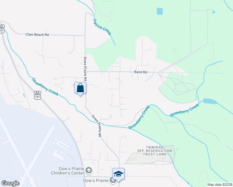 map of restaurants, bars, coffee shops, grocery stores, and more near 1749 Birnie Lane in McKinleyville