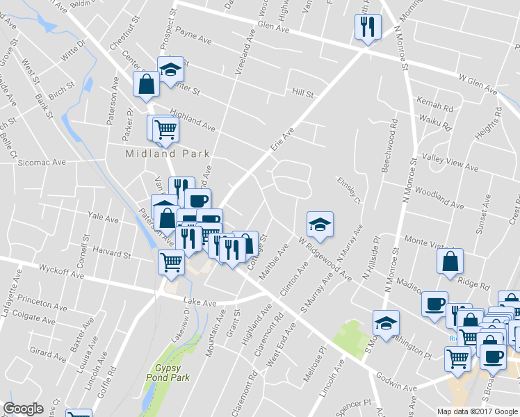 map of restaurants, bars, coffee shops, grocery stores, and more near 84 Rea Avenue in Midland Park