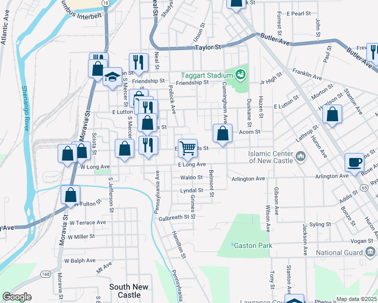 map of restaurants, bars, coffee shops, grocery stores, and more near 418 Bleakley Avenue in New Castle